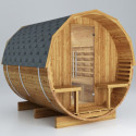 Sauna d'extérieur Tonneau en bois thermo-traité 4 à 6 places + poêle 9KW + shingles inclus - SNÖ