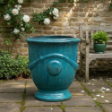 Vase de type Anduze en terre cuite émaillée bleu D.29xH.32cm- Megacollections