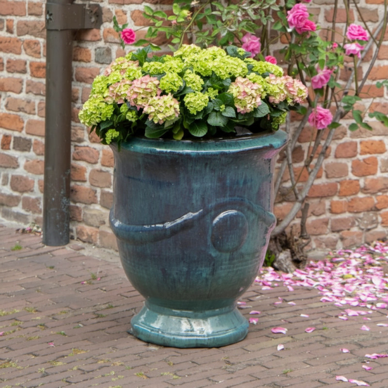 Vase de type Anduze en terre cuite émaillée bleu D.40xH.45cm- Megacollections
