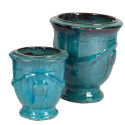 Vase de type Anduze en terre cuite émaillée bleu - Megacollections