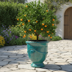 Vase de type Anduze en terre cuite émaillée bleu D.60xH.66cm- Megacollections