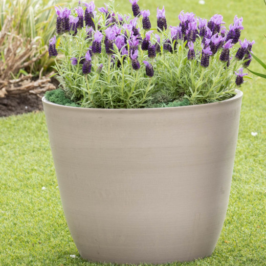 Pot en plastique recyclé Ecostone D.58xH.51cm couleur taupe - Megacollections
