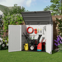 Coffre de jardin en résine beige - H.119cm - 2 poubelles - Jôbu