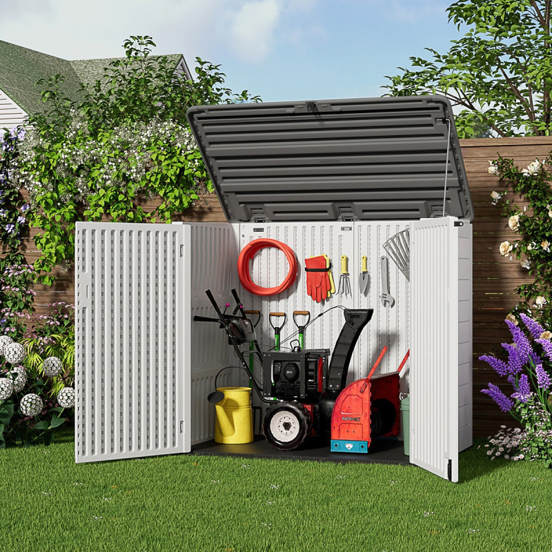 Coffre de jardin en résine beige - H.119cm - 2 poubelles - Jôbu
