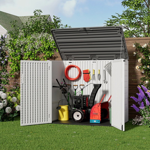 Coffre de jardin en résine beige - H.119cm - 2 poubelles - Jôbu