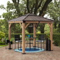 Tonnelle de jardin Rapi 273x273cm en bois massif, acier et polycarbonate marron - Sunjoy