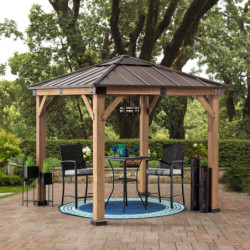 Tonnelle de jardin Rapi 273x273cm en bois massif, acier et polycarbonate marron - Sunjoy