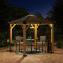 Tonnelle de jardin Rapi 273x273cm en bois massif, acier et polycarbonate marron - Sunjoy