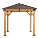 Tonnelle de jardin Rapi 273x273cm en bois massif, acier et polycarbonate marron - Sunjoy