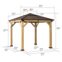 Tonnelle de jardin Rapi 273x273cm en bois massif, acier et polycarbonate marron - Sunjoy