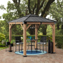 Tonnelle de jardin Rapi 273x273cm en bois massif, acier et polycarbonate anthracite - Sunjoy