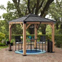 Tonnelle de jardin Rapi 273x273cm en bois massif, acier et polycarbonate anthracite - Sunjoy