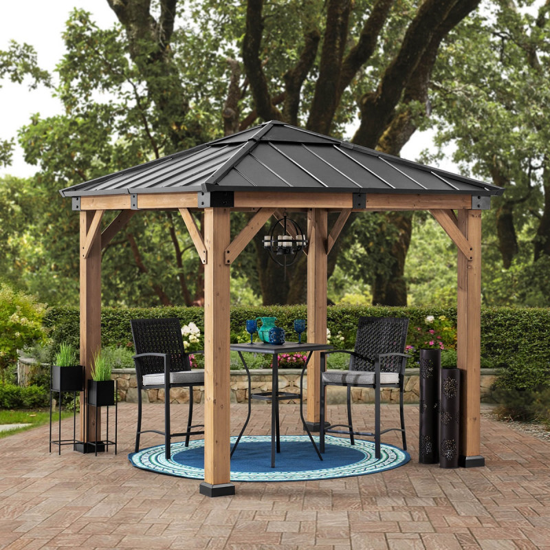 Tonnelle de jardin Rapi 273x273cm en bois massif, acier et polycarbonate anthracite - Sunjoy
