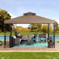 Tonnelle de jardin Aneto 300x360cm en acier thermolaqué marron et polyester - Sunjoy
