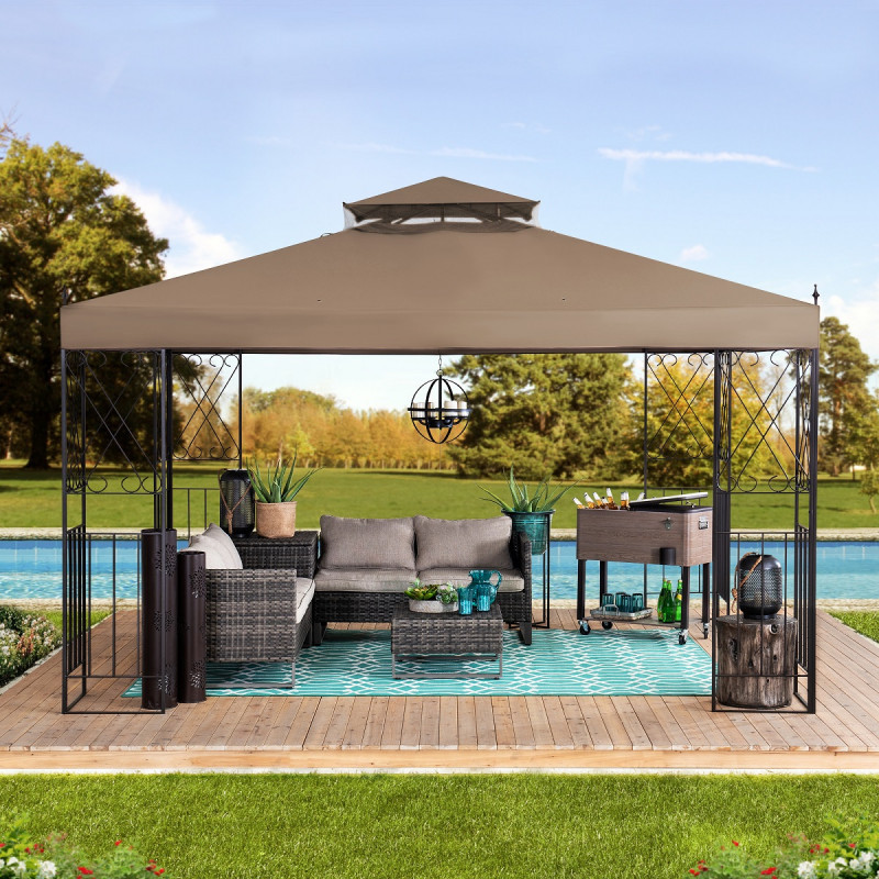 Tonnelle de jardin Aneto 300x360cm en acier thermolaqué marron et polyester - Sunjoy
