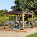 Tonnelle de jardin Paps 335x335cm en bois massif et acier marron - Sunjoy