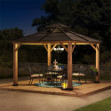 Tonnelle de jardin Paps 335x335cm en bois massif et acier marron - Sunjoy