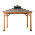 Tonnelle de jardin Paps 335x335cm en bois massif et acier marron - Sunjoy