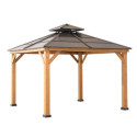 Tonnelle de jardin Paps 335x335cm en bois massif et acier marron - Sunjoy