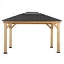 Tonnelle de jardin Bruri 335x393 cm en bois massif, acier et polycarbonate marron - Sunjoy