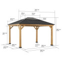 Tonnelle de jardin Bruri 335x393 cm en bois massif, acier et polycarbonate marron - Sunjoy