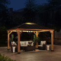 Tonnelle de jardin Bruri 335x393 cm en bois massif, acier et polycarbonate marron - Sunjoy
