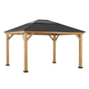 Tonnelle de jardin Bruri 335x393 cm en bois massif, acier et polycarbonate anthracite - Sunjoy