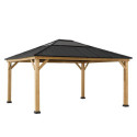 Tonnelle de jardin Ernir 393x452cm en bois massif, acier et polycarbonate anthracite - Sunjoy