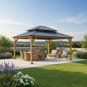 Tonnelle de jardin Rimo 390x450cm en bois massif et toit en acier anthracite - Sunjoy