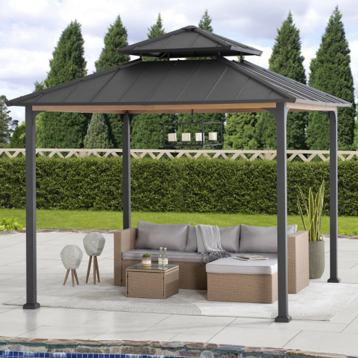 Tonnelle de jardin Pasu 300x300cm en acier thermolaqué anthracite - Sunjoy