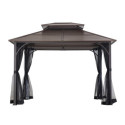 Tonnelle de jardin Kaldi 366x307cm en acier thermolaqué noir et toit marron - Sunjoy