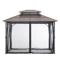 Tonnelle de jardin Kaldi 366x307cm en acier thermolaqué noir et toit marron - Sunjoy