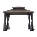 Tonnelle de jardin Kaldi 366x307cm en acier thermolaqué noir et toit marron - Sunjoy