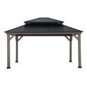Tonnelle de jardin Risy 390x450cm en bois massif gris et toit en acier noir - Sunjoy