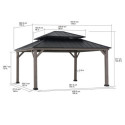 Tonnelle de jardin Risy 390x450cm en bois massif gris et toit en acier noir - Sunjoy