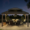 Tonnelle de jardin Risy 390x450cm en bois massif gris et toit en acier noir - Sunjoy
