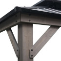 Tonnelle de jardin Risy 390x450cm en bois massif gris et toit en acier noir - Sunjoy