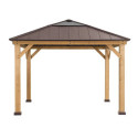 Tonnelle de jardin Pirin 336x336cm en bois massif, acier marron et polycarbonate - Sunjoy
