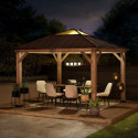 Tonnelle de jardin Pirin 336x336cm en bois massif, acier marron et polycarbonate - Sunjoy