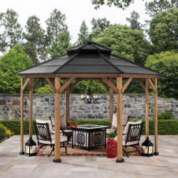 Tonnelle de jardin Eggi 395x395cm en bois massif et toit en acier anthracite - Sunjoy