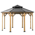 Tonnelle de jardin Eggi 395x395cm en bois massif et toit en acier anthracite - Sunjoy