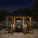 Tonnelle de jardin Eggi 395x395cm en bois massif et toit en acier anthracite - Sunjoy