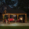 Tonnelle de jardin Rebra 404x465cm en bois massif et acier anthracite - Sunjoy
