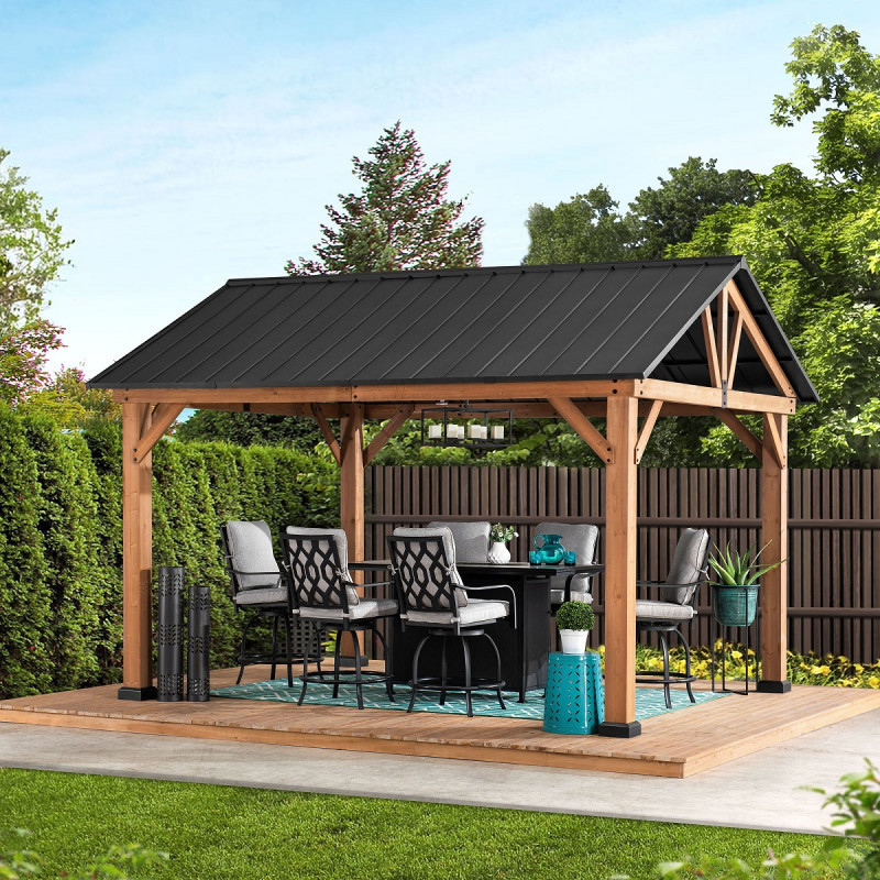 Tonnelle de jardin 335x399cm Todi en bois massif et acier anthracite - Sunjoy