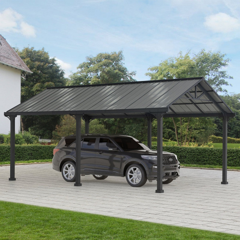 Carport 1 voiture Eiger 367x610cm en acier thermolaqué anthracite - Sunjoy