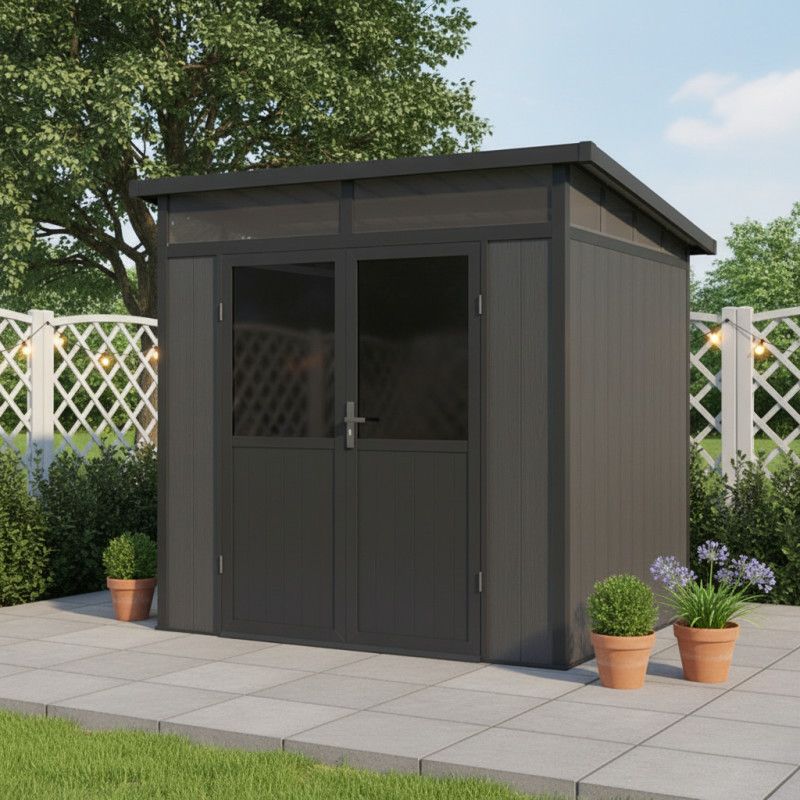 Abri de jardin en bois composite 19,2mm anthracite 4,51m² WINSTON skylight - Woodlife Garden