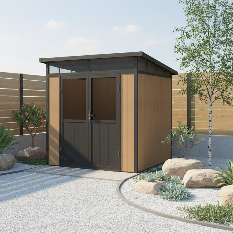 Abri de jardin en bois composite 19,2mm aspect bois 4,51m² WINSTON skylight - Woodlife Garden