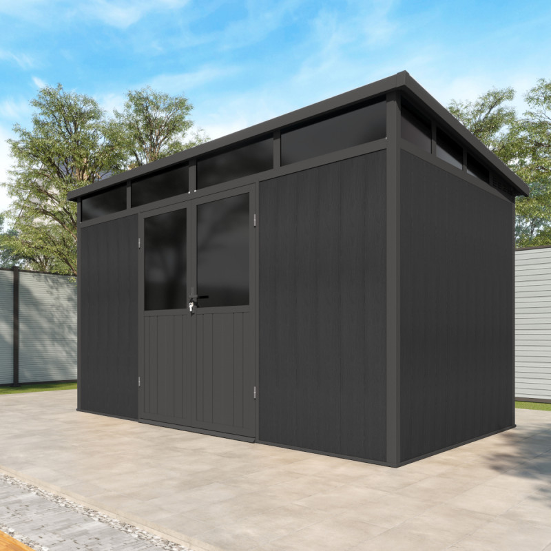 Abri de jardin en bois composite 28mm anthracite 7,71m² WINSTON skylight - Woodlife Garden