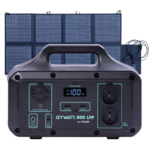 Pack station d'énergie portative Izywatt 800 LFP + panneau solaire pliant monocristallin 160W Izywatt – ORIUM
