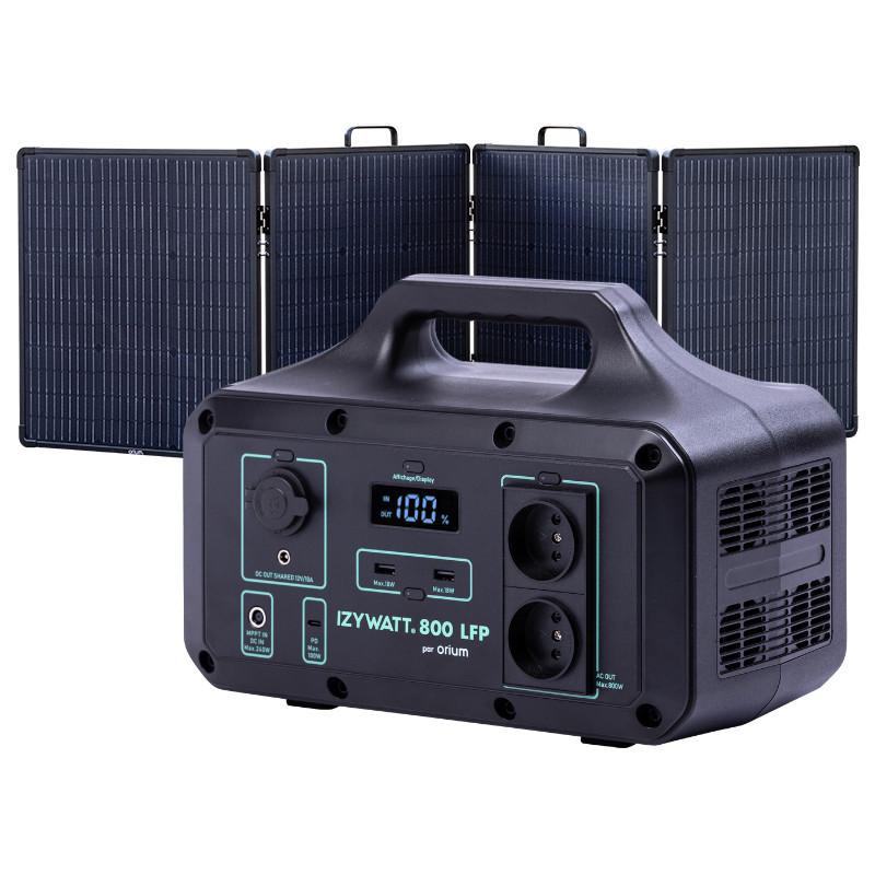 Pack station d'énergie portative Izywatt 800 LFP + panneau solaire pliant cadré 200W Izywatt – ORIUM